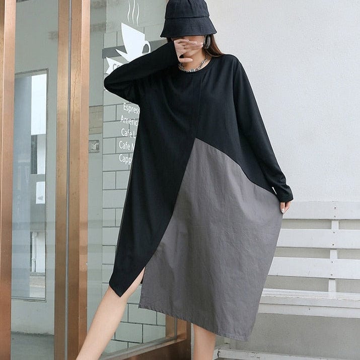 cambioprcaribe Dress Black and Grey Oversized T-Shirt Dress