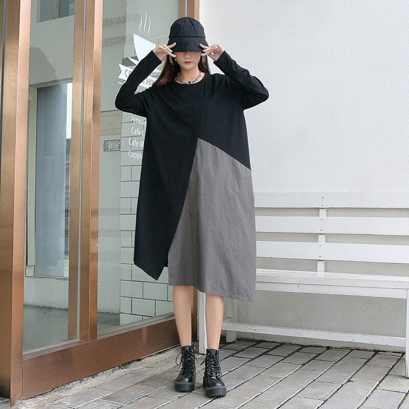 cambioprcaribe Dress Black and Grey Oversized T-Shirt Dress