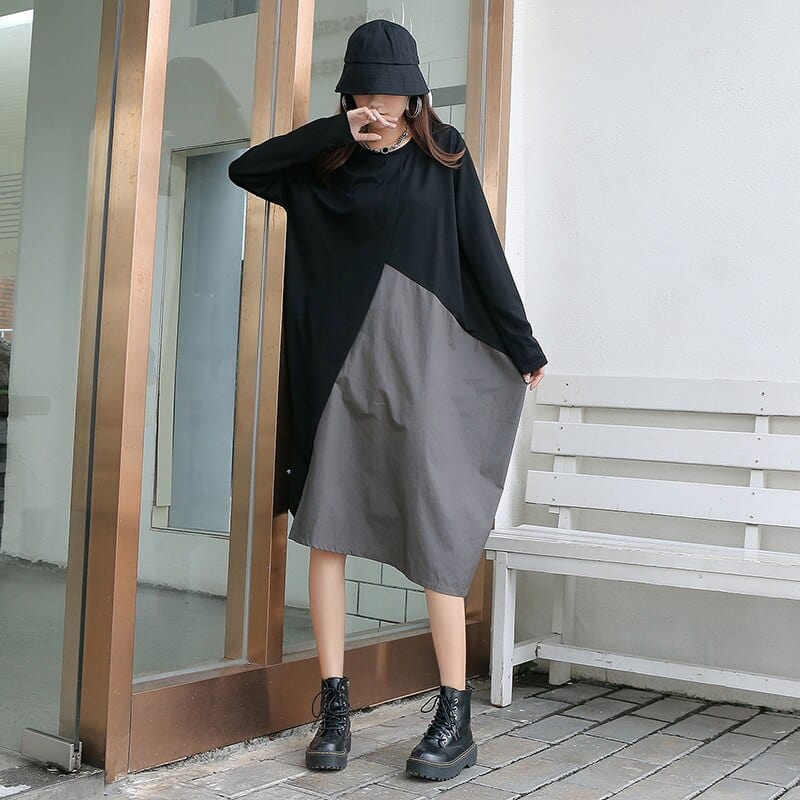 cambioprcaribe Dress Black and Grey Oversized T-Shirt Dress