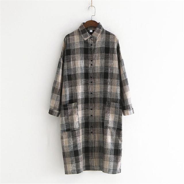 cambioprcaribe Dress Black / One Size Casual Plaid Linen Shirt Dress