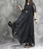 cambioprcaribe Dress Black / One Size Retro Embroidered Floral Maxi Dress | Nirvana