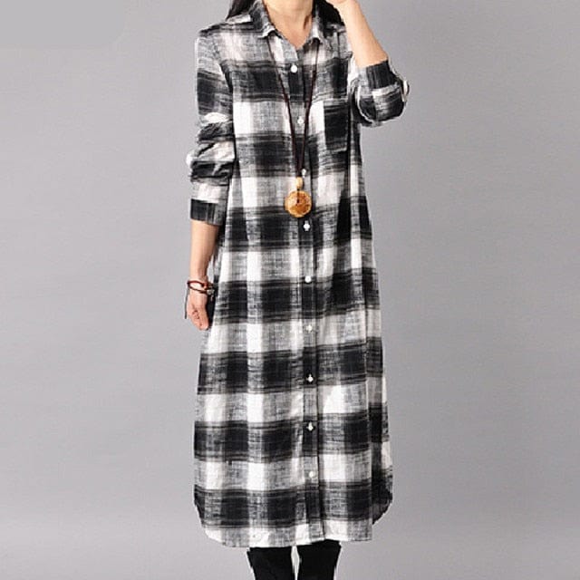 Grunge Style Plaid Shirt Dress