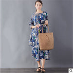 cambioprcaribe Dress Blue Art Inspired Cotton and Linen Maxi Dress