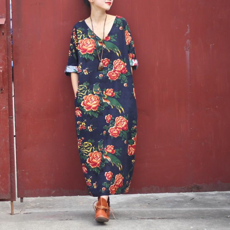 Floral Linen Midi Dress