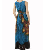 cambioprcaribe Dress Blue Peacock Chiffon Boho Maxi Dress