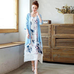 cambioprcaribe Dress Blue / S Short Sleeve Floral Dress + Cardigan