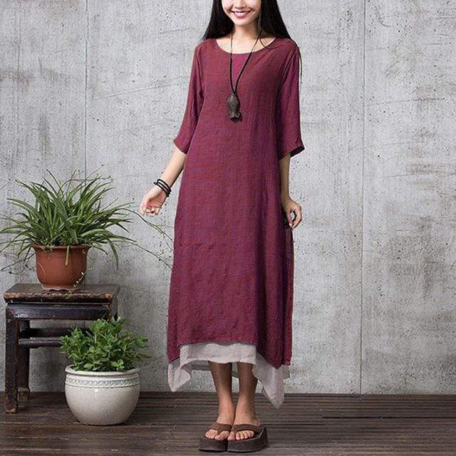 cambioprcaribe Dress Burgundy / XXL Oversized Layered Bohemian Dress