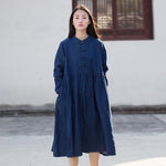 cambioprcaribe Dress Dark blue / One Size Long Sleeve Mandarin Denim Midi Dress  | Zen