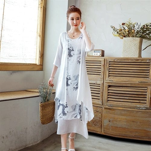 cambioprcaribe Dress Gray / S Midi Floral Dress + Cardigan | OOTD