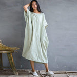 cambioprcaribe Dress green / One Size Loose Pure Colors Cotton Linen Maxi Dress  | Zen
