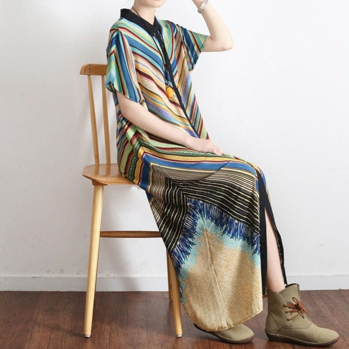 Multicolor Striped Long Shirt Dress