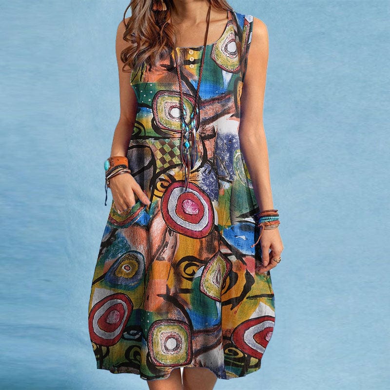cambioprcaribe Dress Green / S Geometric African Prints Baggy Dress