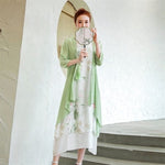 cambioprcaribe Dress Green / S Midi Floral Dress + Cardigan | OOTD