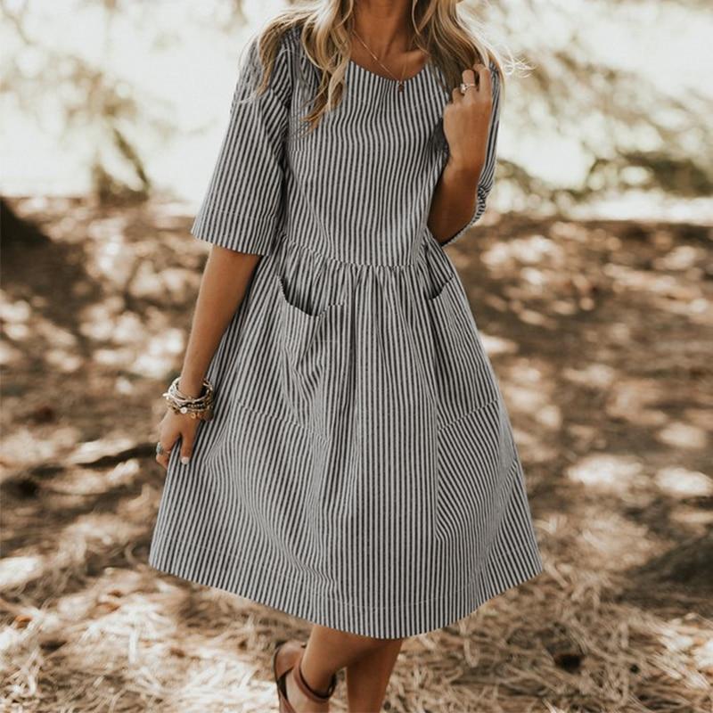 Graceful Striped Midi Dress