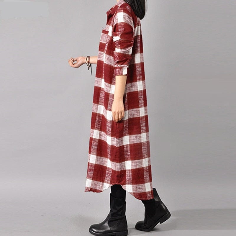 cambioprcaribe Dress Grunge Style Plaid Shirt Dress