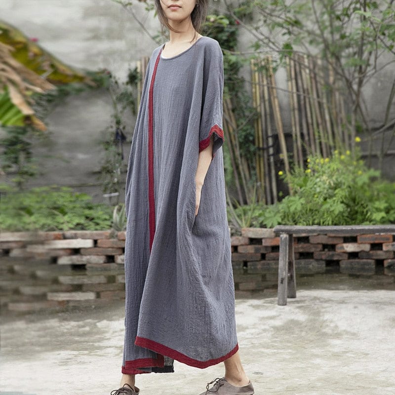 Inner Peace Cotton Linen Asymmetrical Dress | Lotus