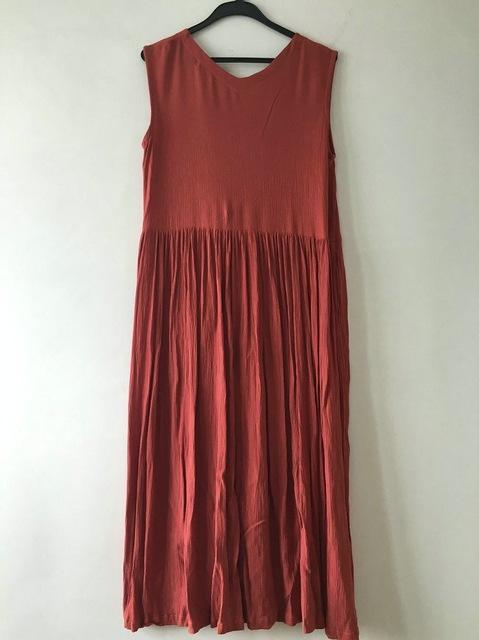 cambioprcaribe Dress jujube red / S Empire Cotton and Linen Maxi Dress