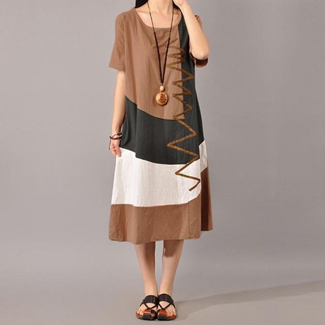 cambioprcaribe Dress Khaki / L Geometric Vintage Plus Size Dress