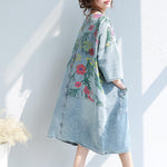 cambioprcaribe Dress Light Blue / One Size Loose Floral Printed Hippie Shirt Dress