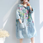cambioprcaribe Dress Light Blue / One Size Loose Floral Printed Hippie Shirt Dress