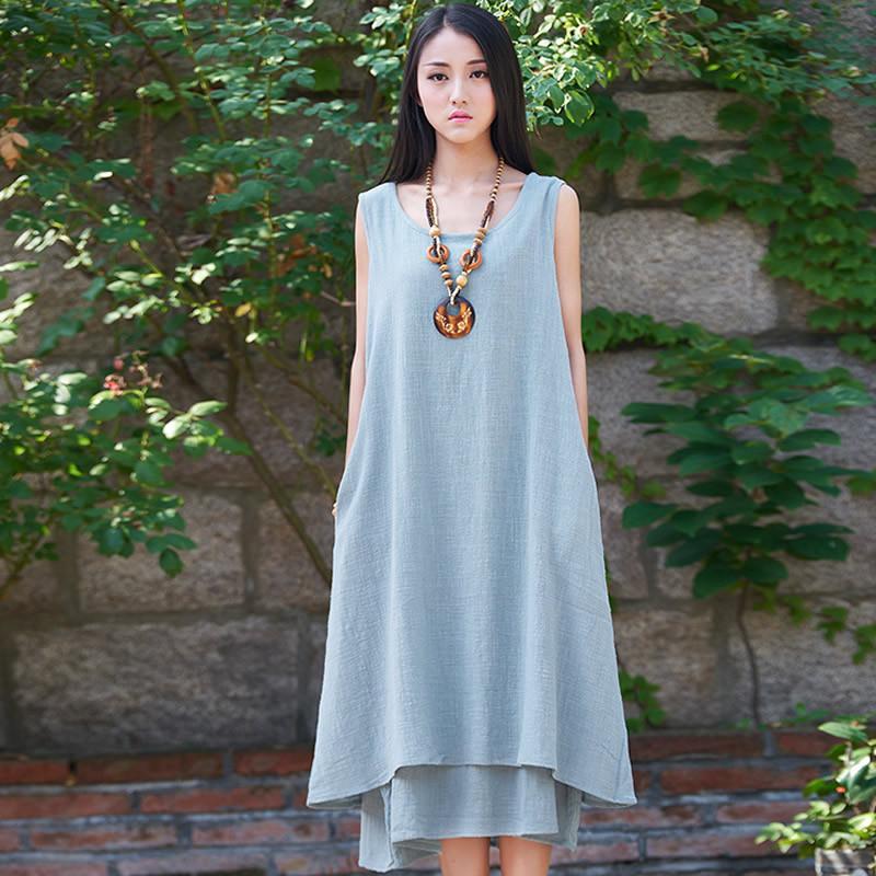 Casual Sleeveless Linen Dress  | Zen