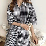 cambioprcaribe Dress Loose Oversized Plaid Shirt Dress