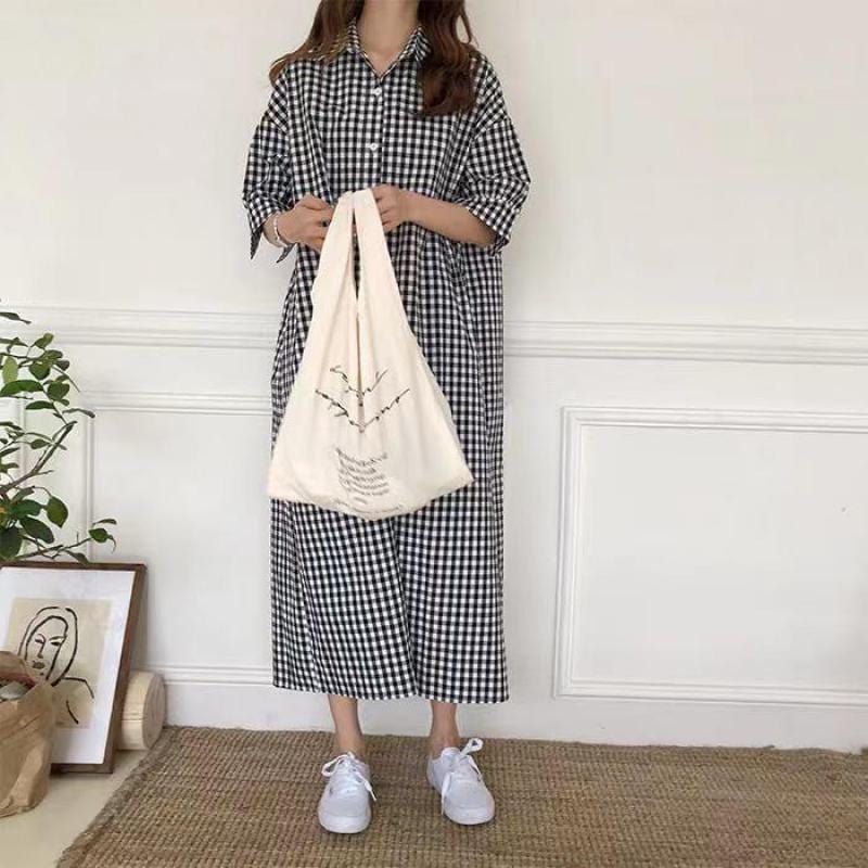 cambioprcaribe Dress Loose Oversized Plaid Shirt Dress