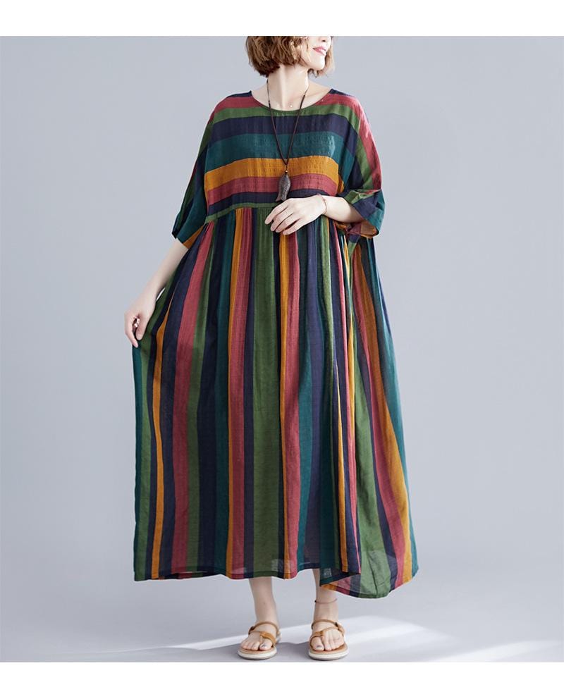 cambioprcaribe Dress Multi / One Size Retro Rainbow Striped Loose Dress