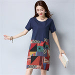 Folk Print Short Sleeves Shirt Dress