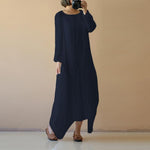 cambioprcaribe Dress Navy / S Pure Color Shana Loose Midi Long Dress | Zen