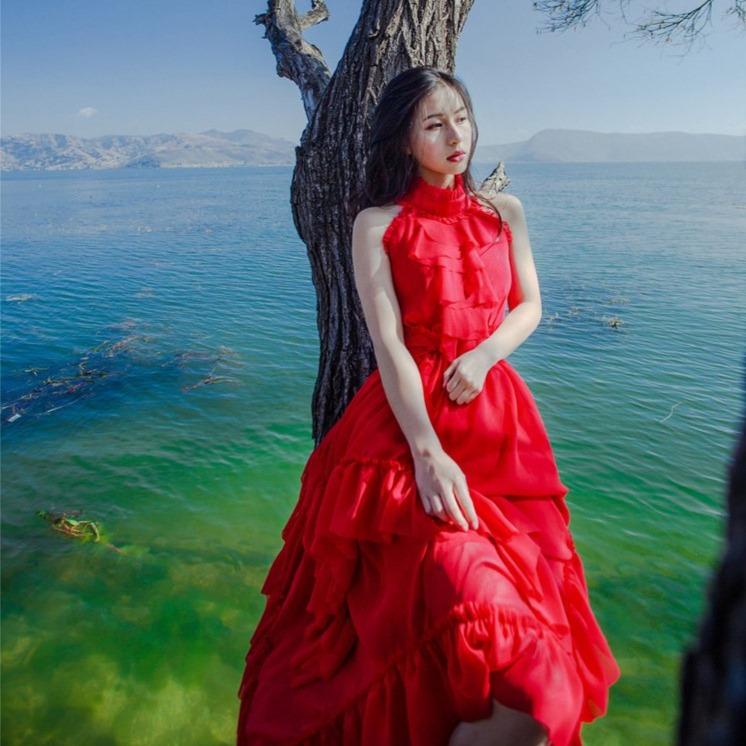 cambioprcaribe Dress Off Shoulder Big Red Chiffon Maxi Dress | Mandala