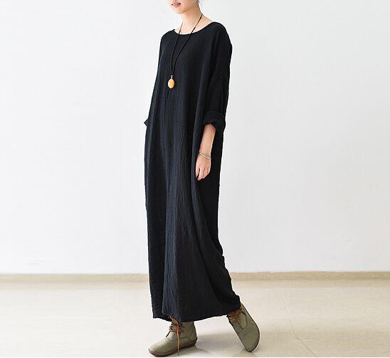 cambioprcaribe Dress One Size / Black Black Linen Dress with Pockets  | Zen