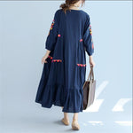 cambioprcaribe Dress One Size / Blue Brazilian Embroidery Bohemian Maxi Dress