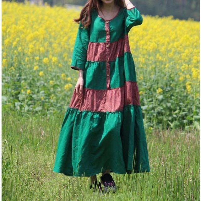 cambioprcaribe Dress One Size / Green Franfreluche Bohemian Hippie Dress