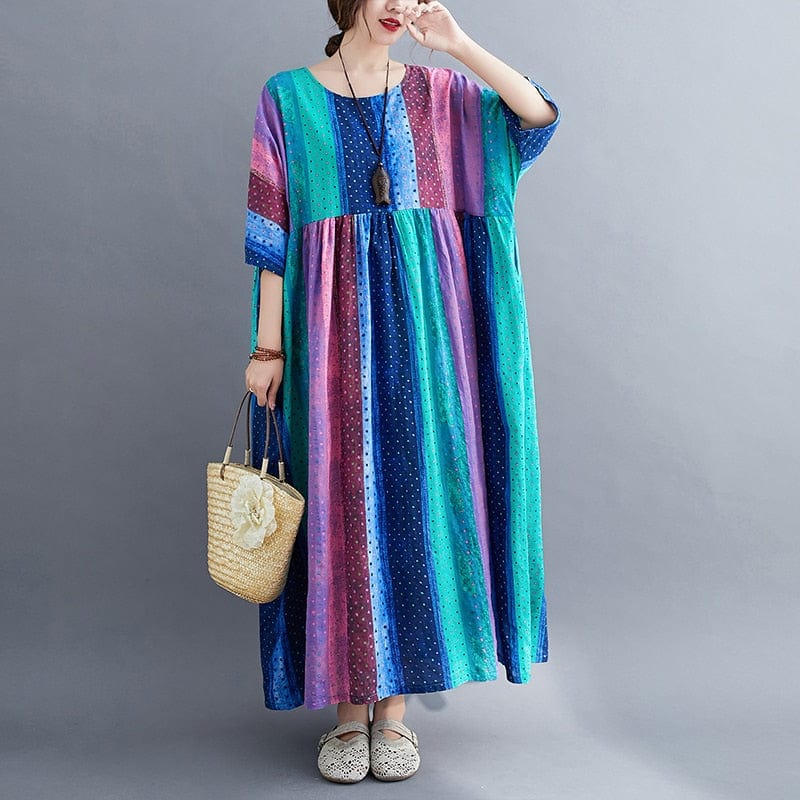 cambioprcaribe Dress One Size Oversized Bohemian Striped Dress