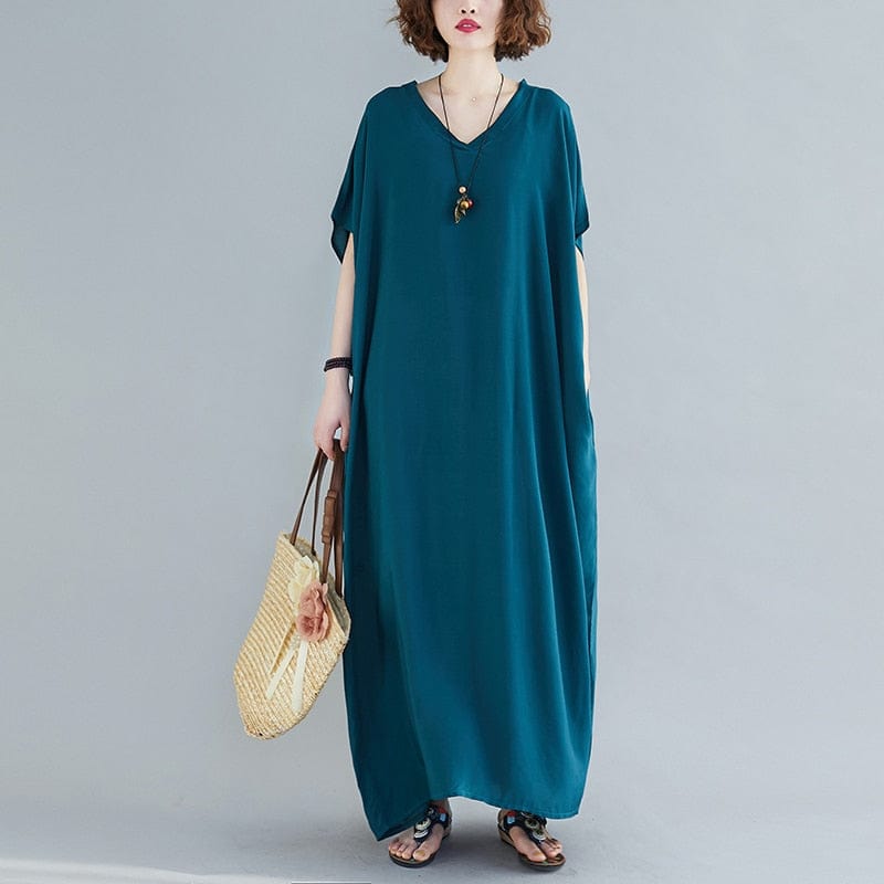V-Neck Batwing Sleeve Solid Robe