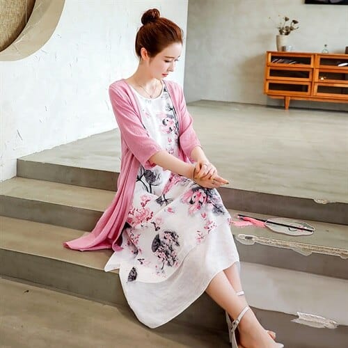cambioprcaribe Dress Pink / S Midi Floral Dress + Cardigan | OOTD