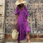 cambioprcaribe Dress Purple / S Nathaly Boho Puff Sleeves Dress