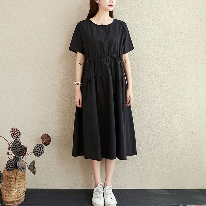 Short Sleeve Casual Cotton Midi Dress