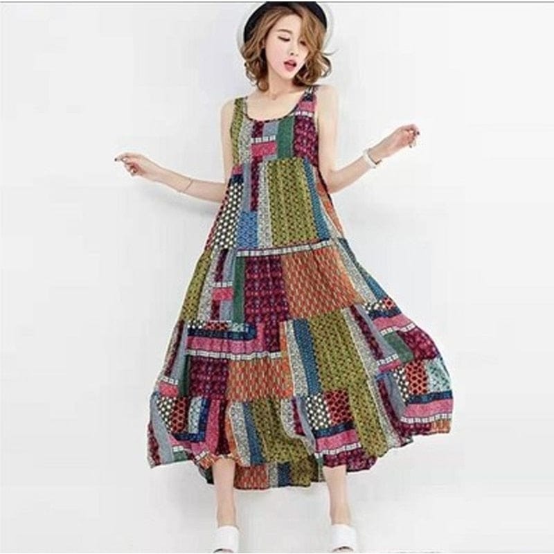 Sleeveless Patchwork Hippie Dress