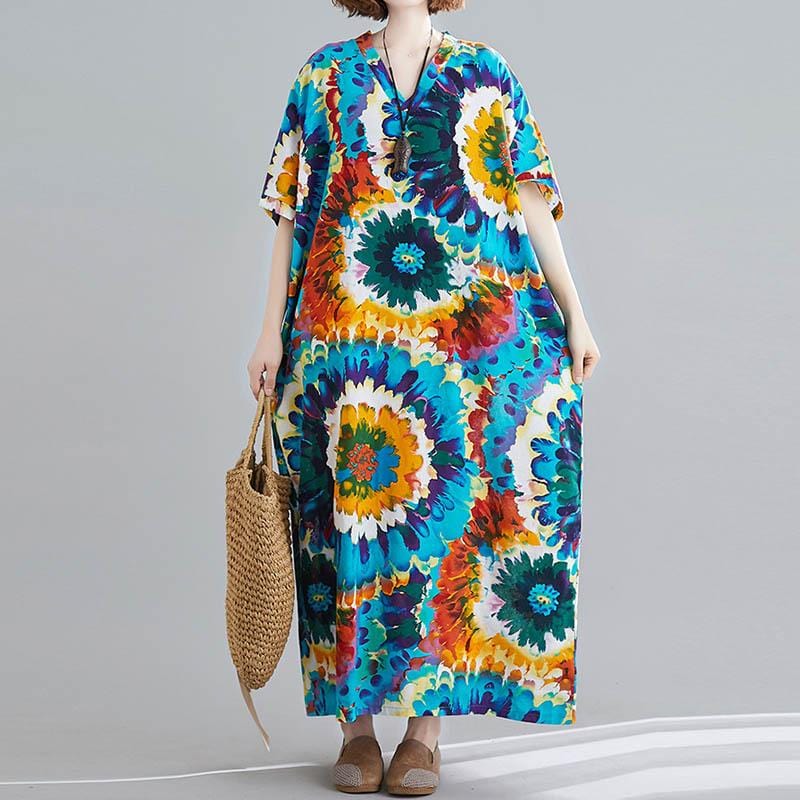 cambioprcaribe Dress Tie-Dye Print Plus Size Hippie Dress