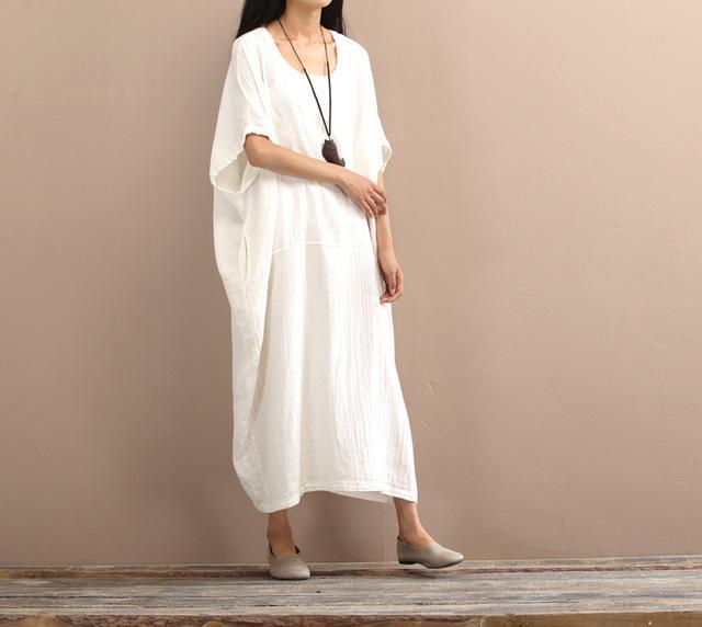 cambioprcaribe Dress white / One Size Loose Pure Colors Cotton Linen Maxi Dress  | Zen