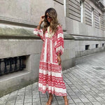 cambioprcaribe Dress White Red / S Nathaly Boho Puff Sleeves Dress
