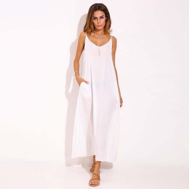 cambioprcaribe Dress White / S Boho V Neck Sleeveless Beach Dress