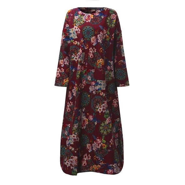 cambioprcaribe Dress Wine Red / Small Flower Power Maxi Dress