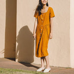 Cotton Linen Pleated T-Shirt Dress