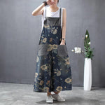 cambioprcaribe Floral Denim Overall Wide Leg Loose Floral Overall