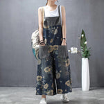 cambioprcaribe Floral Denim Overall Wide Leg Loose Floral Overall