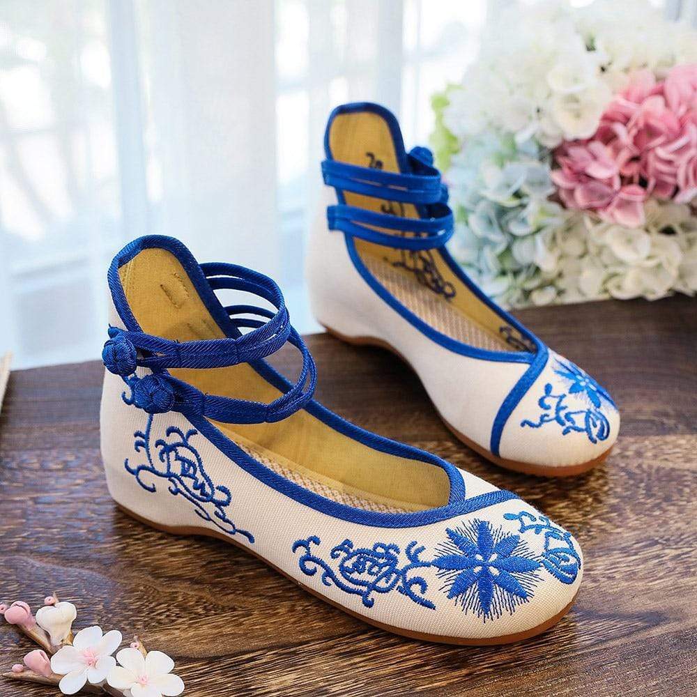 cambioprcaribe Floral Embroidered Cotton Linen Flats