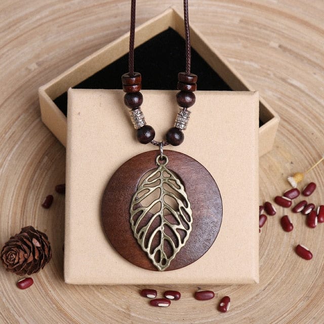 Beaded Leaf Wooden Necklace